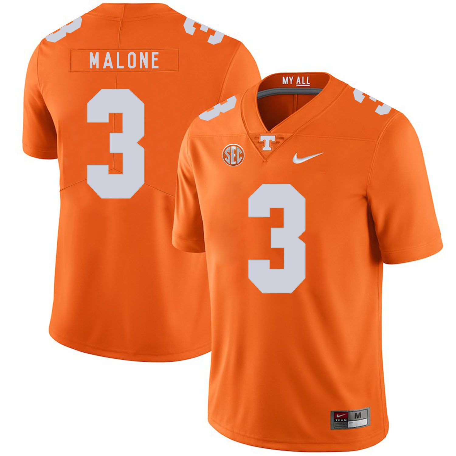 Men Tennessee Volunteers #3 Malone Orange Customized NCAA Jerseys